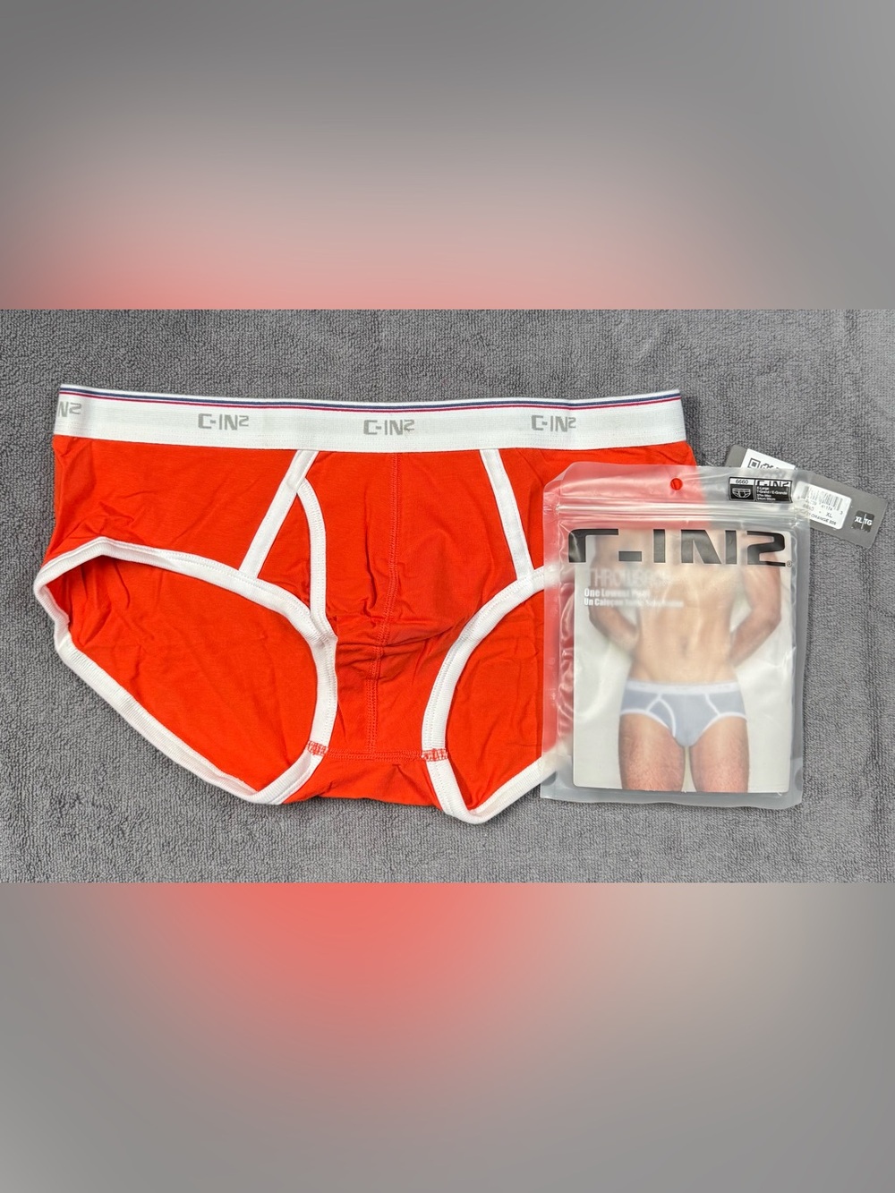 Men's C-IN2 retro low rise brief / bright orange with contrast piping / XL